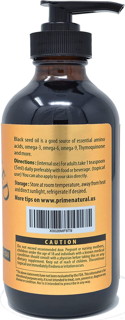 Organic Black Seed Oil 8oz - USDA Certified - High Thymoquinone [Over 1.3%], Turkish Pure Nigella Sativa - Cold Pressed, Unrefined, Vegan - Omega 3 6 9, Antioxidant, Immune Boost, Joints, Skin & Hair