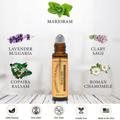 Instant Calming Essential Oil Blend Roll On 10ml Pre-Diluted, Ready to Use Roller for Natural Aromatherapy to Grounding, Relaxation