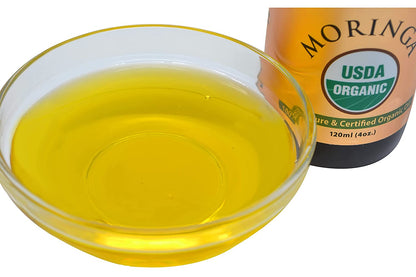 Organic Moringa Oil by Prime Natural - USDA Certified, 100% Pure, Cold Pressed, Virgin, Unrefined Oil (4oz /120ml) - Joints, Skin, Face, Body & Hair - Vegan - Food Grade - Natural Moisturizer