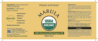 Organic Marula Oil 4oz/120ml-USDA Certified- Cold Pressed, Unrefined, Virgin-100% Pure