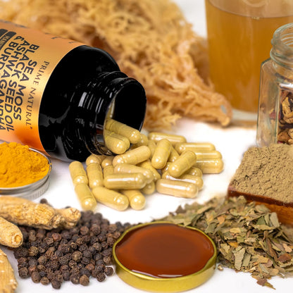 PRIME NATURAL Sea Moss 3000mg Black Seed Oil 2000mg Ashwagandha 1000mg Turmeric 1000mg Bladderwrack 1000mg Burdock 1000mg Manuka Honey Dandelion ACV - 120 Capsules | 60 Days Supply | Vegan