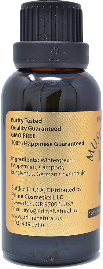 Prime Natural Muscle Relief Essential Oil Blend 30ml - Natural Pure Undiluted Therapeutic Grade for Aromatherapy Massage - Relieves Muscle Pain, Spasms, Stiffness, Backache, Sprained Sore Muscle