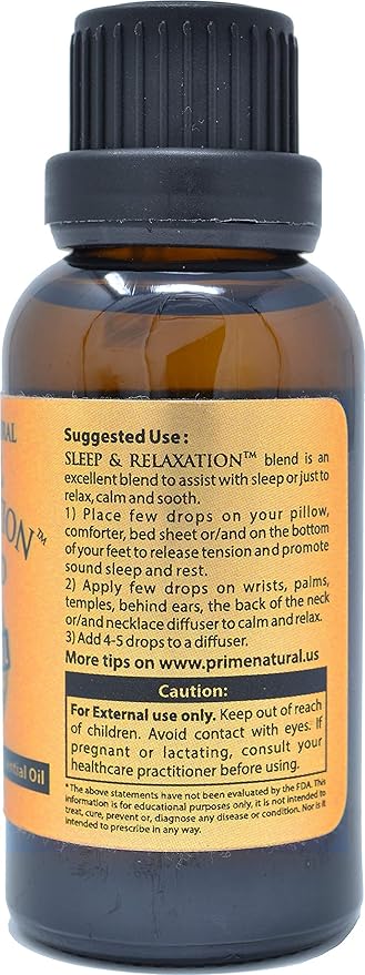 PRIME NATURAL Sleep & Relaxation Essential Oil Blend 30ml/1oz - by Prime Natural - Made in USA - Pure Undiluted Therapeutic Grade - Aromatherapy Scents & Diffuser - Grounding, Calming, Peace