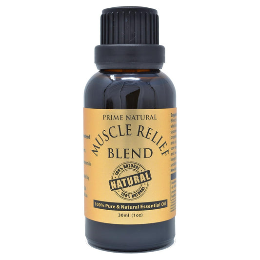 Prime Natural Muscle Relief Essential Oil Blend 30ml - Natural Pure Undiluted Therapeutic Grade for Aromatherapy Massage - Relieves Muscle Pain, Spasms, Stiffness, Backache, Sprained Sore Muscle