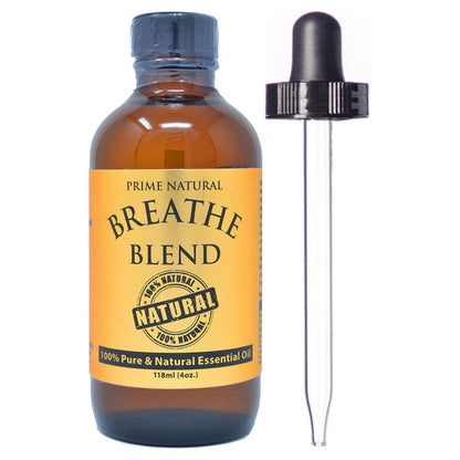 Prime Natural Breathe Essential Oil Blend 4oz - Pure, Undiluted Therapeutic Grade for Aromatherapy, Scents & Diffuser - Sinus Relief, Allergy, Congestion, Cold, Cough, Headache