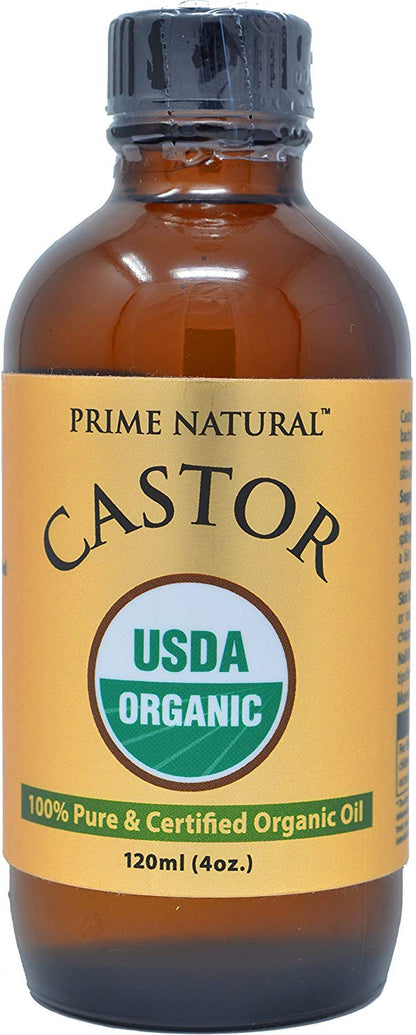Organic Castor Oil 4oz - USDA Certified Organic 100% Pure, Cold-Pressed, Hexane Free