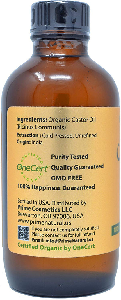 Organic Castor Oil 4oz - USDA Certified Organic 100% Pure, Cold-Pressed, Hexane Free