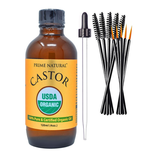 Organic Castor Oil 4oz - USDA Certified Organic 100% Pure, Cold-Pressed, Hexane Free