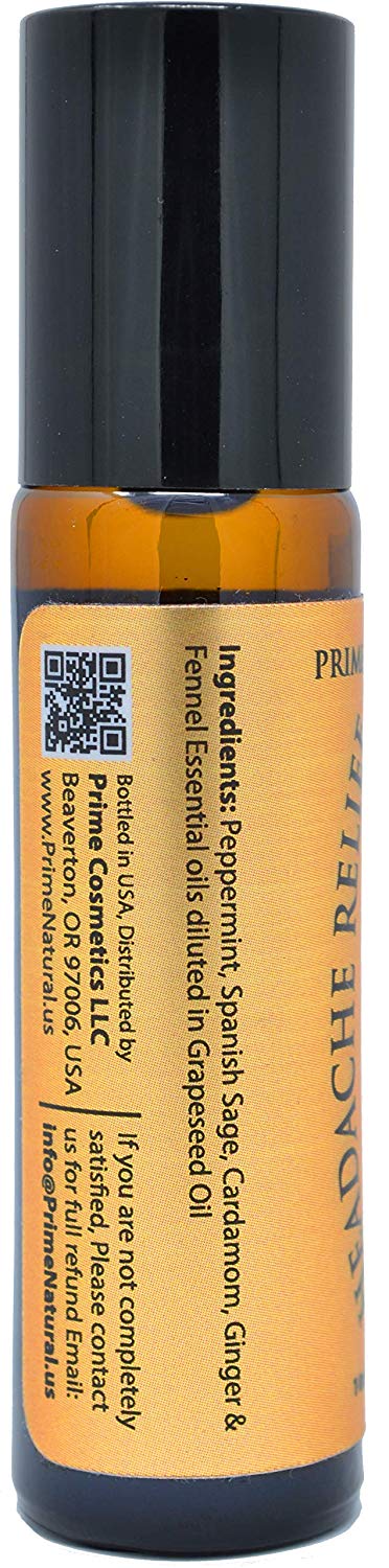 Headache Relief Essential Oil Roll On 10ml, Pre-Diluted, Ready to Use Roller for Migraine, Tension, Calming & Soothing