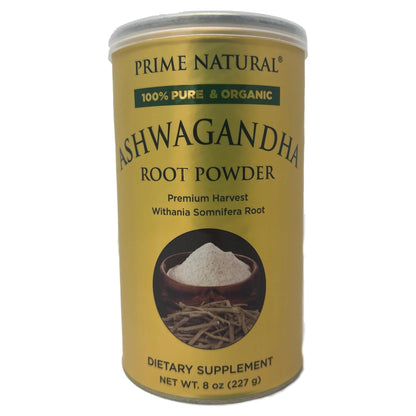 PRIME NATURAL Ashwagandha Root Powder 8oz | Ayurvedic Adaptogen for Calm, Vitality, Boosts Energy, Stamina | Pure, Raw, Vegan