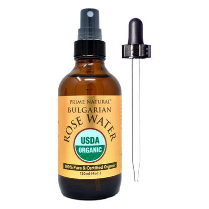Rose Water Spray 4oz/120ml - USDA Certified Organic - Facial Toner, Hydrating Mist for Face & Hair - Bulgarian, 100% Pure, Natual, Preservative-Free, Moisturizer from Fresh Rose Petals