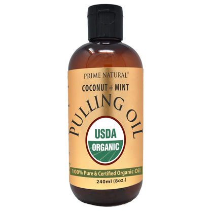PRIME NATURAL Oil Pulling with Organic Coconut & Organic Peppermint Oil 8oz | Cocomint | Natural Oral Care & Teeth Whitening | Alcohol Free Mouthwash Freshens Breath, Healthier Teeth & Gums