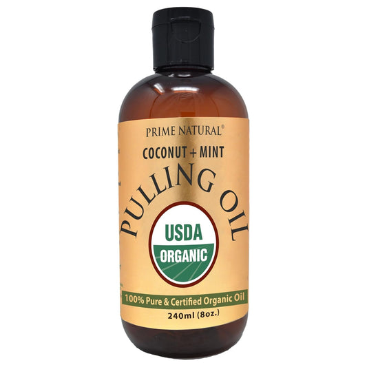 PRIME NATURAL Oil Pulling with Organic Coconut & Organic Peppermint Oil 8oz | Cocomint | Natural Oral Care & Teeth Whitening | Alcohol Free Mouthwash Freshens Breath, Healthier Teeth & Gums