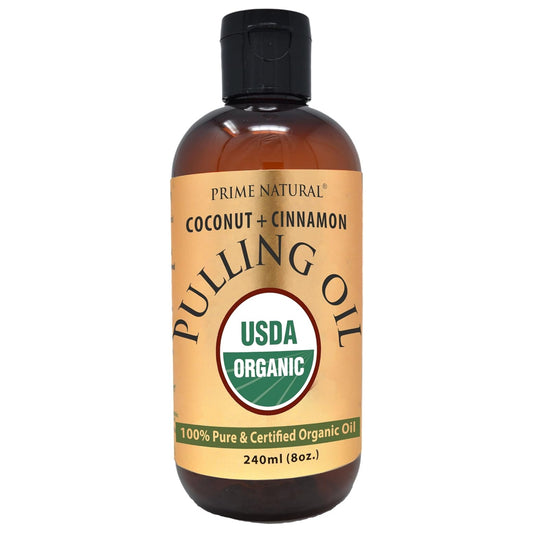 PRIME NATURAL Oil Pulling with Organic Coconut & Organic Cinnamon Bark Oil 8oz - Natural Oral Care & Teeth Whitening - Alcohol Free Mouthwash Freshens Breath, Healthier Teeth & Gums