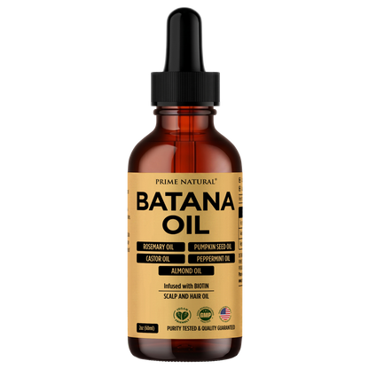PRIME NATURAL Hair Oil - Batana, Rosemary, Pumpkin Seed, Castor, Almond & Peppermint Oil - Biotin Infused Frizzy & Dry Scalp Care - 2oz
