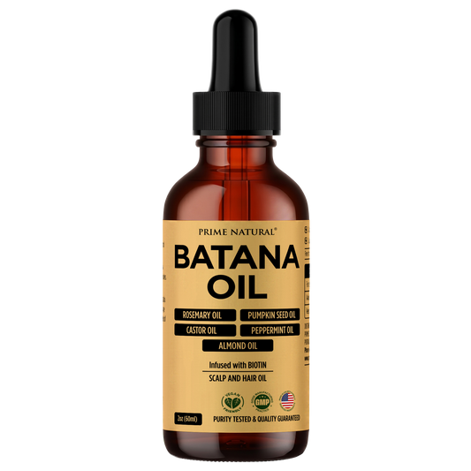 PRIME NATURAL Hair Oil - Batana, Rosemary, Pumpkin Seed, Castor, Almond & Peppermint Oil - Biotin Infused Frizzy & Dry Scalp Care - 2oz