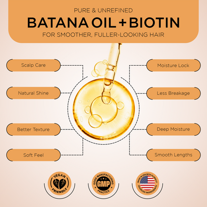 PRIME NATURAL Hair Oil - Batana, Rosemary, Pumpkin Seed, Castor, Almond & Peppermint Oil - Biotin Infused Frizzy & Dry Scalp Care - 2oz