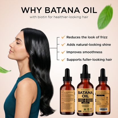 PRIME NATURAL Hair Oil - Batana, Rosemary, Pumpkin Seed, Castor, Almond & Peppermint Oil - Biotin Infused Frizzy & Dry Scalp Care - 2oz