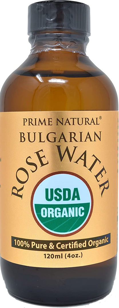 Rose Water Spray 4oz/120ml - USDA Certified Organic - Facial Toner, Hydrating Mist for Face & Hair - Bulgarian, 100% Pure, Natual, Preservative-Free, Moisturizer from Fresh Rose Petals